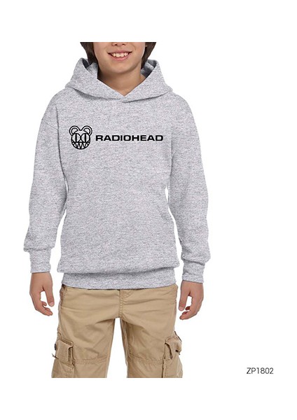 Radiohead Logo Gri Çocuk Kapşonlu Sweatshirt