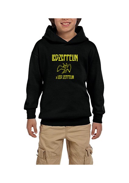 LED Zeppelin Angel Siyah Çocuk Kapşonlu Sweatshirt