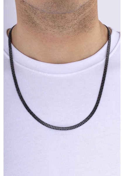 Geçmeli Kare Zincir Siyah Erkek Çelik Zincir