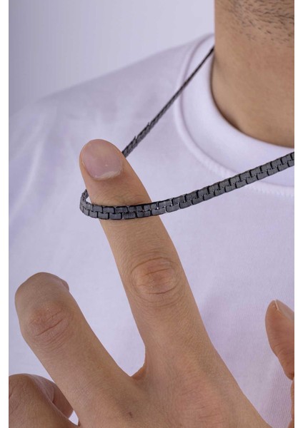 Geçmeli Kare Zincir Siyah Erkek Çelik Zincir modelleri