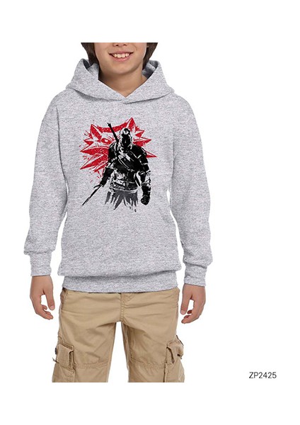 The Witcher Assassin Gri Çocuk Kapşonlu Sweatshirt