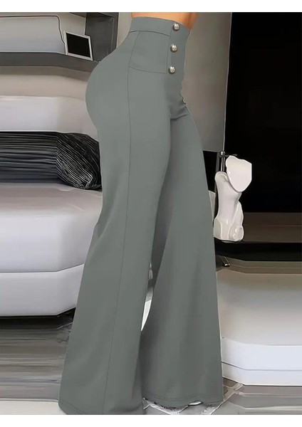 Kadın Yüksek Bel Önden Düğmeli Uzun Paçaya Doğru Geniş Ithal Krep Pantolon fiyatları
