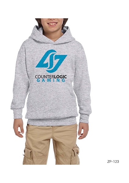 Csgo Counter Logic Team Gri Çocuk Kapşonlu Sweatshirt