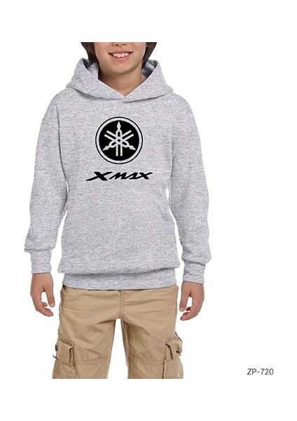 Xmax Logo Gri Çocuk Kapşonlu Sweatshirt
