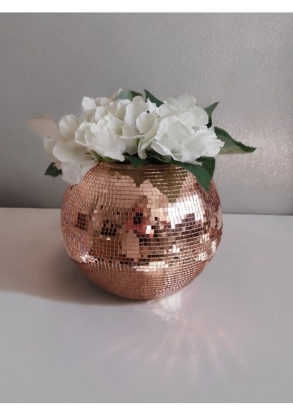 Aynalı Cam Vazo Yuvarlak Büyük Boy Rose Gold modelleri