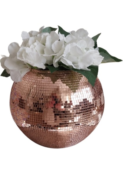 Aynalı Cam Vazo Yuvarlak Büyük Boy Rose Gold indirimleri