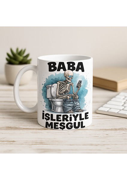 Iskelet Figürlü Siyah Kulplu Neşeli Tasarım Kupa Bardak