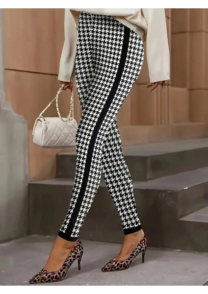 Kadın Yüksek Bel Kaz Ayağı Desenli Yanları Şeritli Dalgıç Pantolon fiyatları