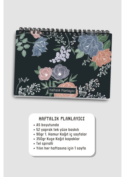 Haftalık Planlayıcı A5 Defter, Esnek Ince Karton Kapaklı, 1 Yıllık Planlayıcı, Beyaz Çizgili fiyatları