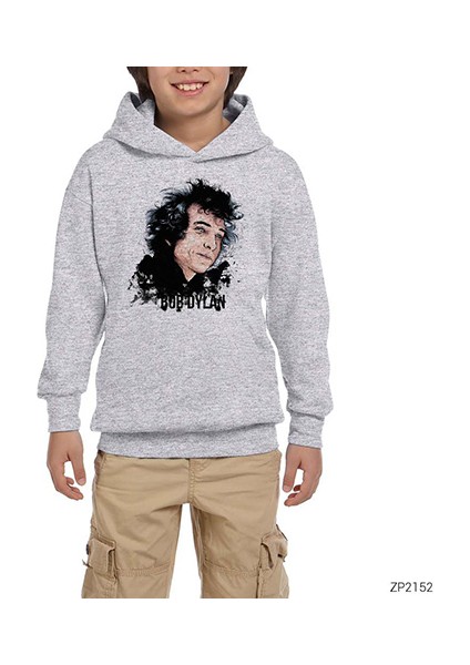 Bob Dylan Face Gri Çocuk Kapşonlu Sweatshirt