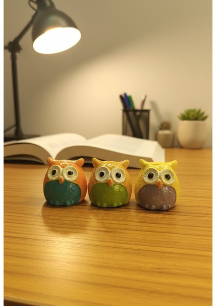 Üç Bilge Baykuş Seti-Renkli Dostlar Baykuş Seti-3’lü Dekoratif Mini Set- Turuncu-Somon-Sarı 4*4 fiyatları