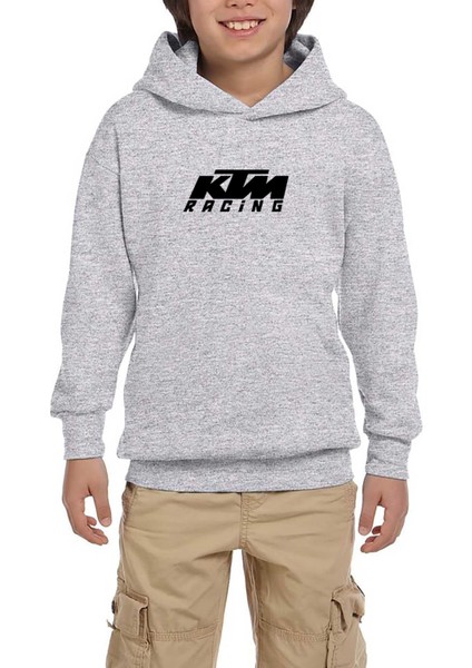 Ktm Racing Black Logo Gri Çocuk Kapşonlu Sweatshirt