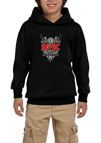 Ac Dc Black Ice Design Siyah Çocuk Kapşonlu Sweatshirt