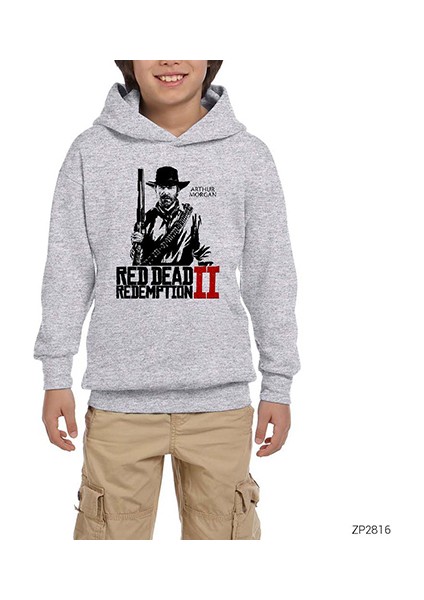Red Dead Redemption 2 Gri Çocuk Kapşonlu Sweatshirt