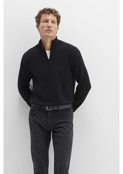 Pamuklu Regular Fit Yarım Fermuarlı Dik Yaka Kazak Erkek Kazak 0710328