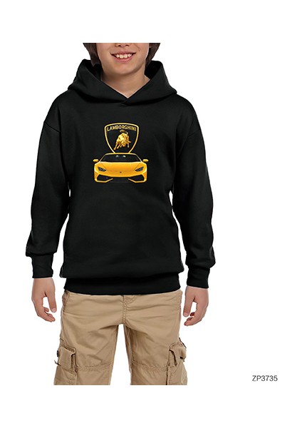 Lamborghni Huracan Siyah Çocuk Kapşonlu Sweatshirt