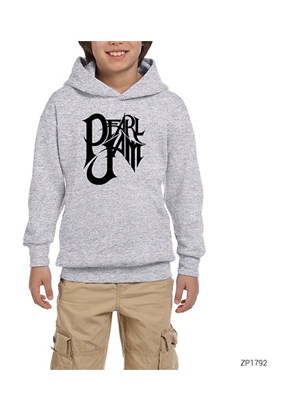 Pearl Jam Retro Gri Çocuk Kapşonlu Sweatshirt