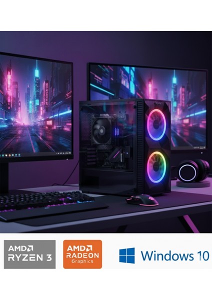 Amd Ryzen3 2200G 16GB Ram 256 SSD Wifi+Klavye Mouse+Kulaklı Windows 10 Apu Oyuncu Masaüstü Bilgisayar