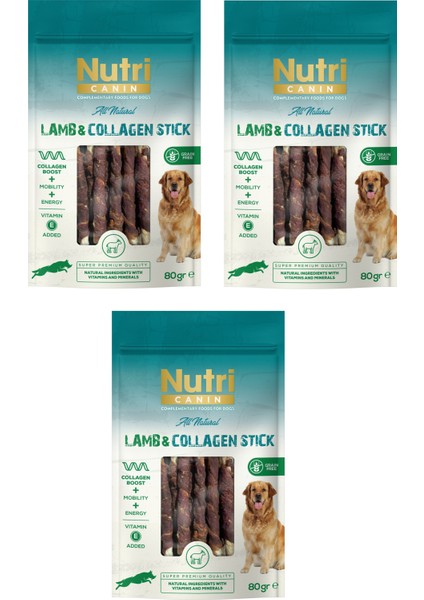 Kuzu Eti Sargılı Kolajen Çubuk Tahılsız Köpek Et Ödülü 80 Gr. x 3 Adet