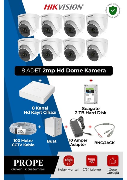 Hıkvısıon 8 Kameralı Dome Full Sistem Paketi