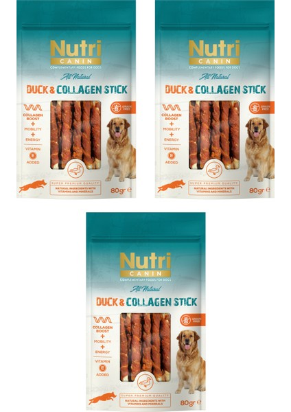 Ördek Eti Sargılı Kolajen Çubuk Tahılsız Köpek Et Ödülü 80 Gr. x 3 Adet