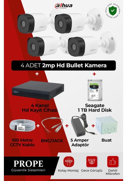 4 Kameralı Hd Bullet Full Sistem Paketi