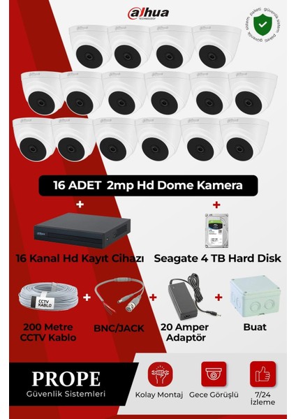 16 Kameralı Hd Dome Full Sistem Paketi