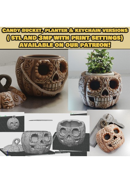 Ölülerin Günü Balkabağı Lambası - Cadılar Bayramı Fener Dekoru - 3D Baskı Stl/3mf modelleri