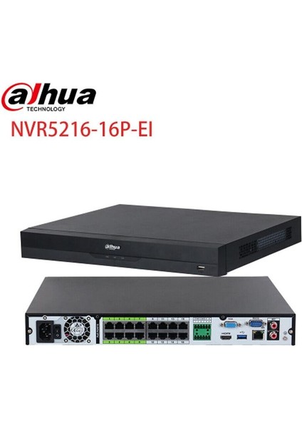 NVR5216-16P-EI, 16KANAL Poe, 32MPIX, H265+, 2 HDD Desteği, 1080P Kayıt, 384MBPS Bant Genişliği, Nvr