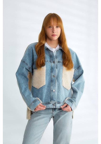 Triko Panel Detaylı Oversize Kot Ceket modelleri