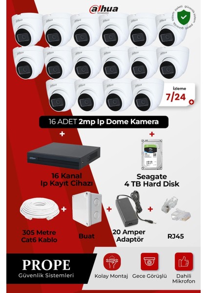 16 Kameralı Dome Full Sistem Paketi
