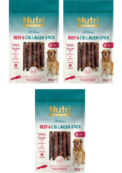 Sığır Eti Sargılı Kolajen Çubuk Tahılsız Köpek Et Ödülü 80 Gr. x 3 Adet