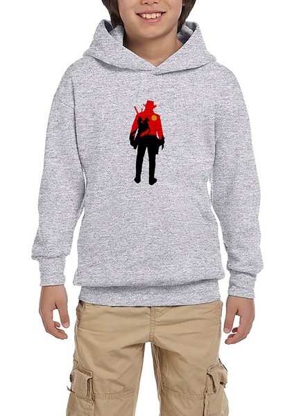 Red Dead Redemption 2 Cowboy Gri Çocuk Kapşonlu Sweatshirt