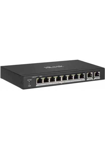 Hılook NS-0310P-60(B), 8port, Megabit, Poe 60W, 2 Port Gigabit Uplink, Long Range 250METRE, Yönetilemez, Masaüstü Switch