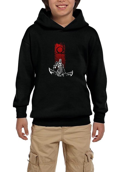 God Of War Kratos Logo Siyah Çocuk Kapşonlu Sweatshirt