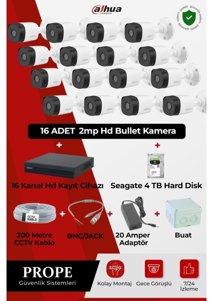 16 Kameralı Hd Bullet Full Sistem Paketi