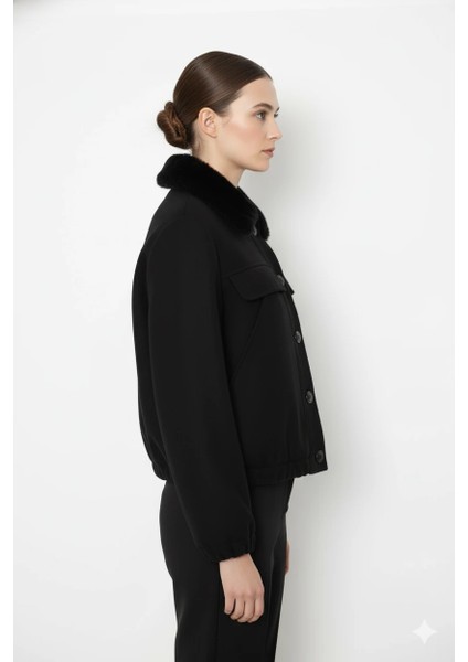 Kuzu Kürk Yakalı Düğmeli Kısa Suni Deri Ceket modelleri