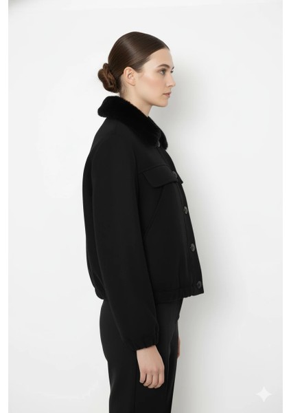 Kuzu Kürk Yakalı Düğmeli Kısa Suni Deri Ceket fırsatları