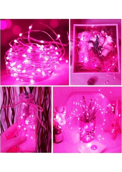Ev Balkon ve Parti Için 10 Metre Pilli Pembe Renk Peri LED Yılbaşı Süsü Işık