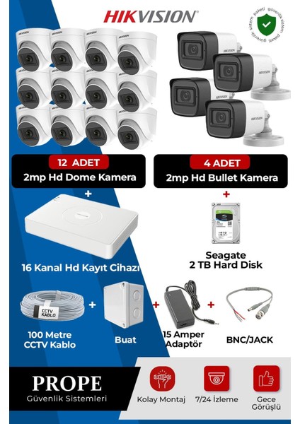 Hıkvısıon 16 Kameralı Full Sistem Paketi