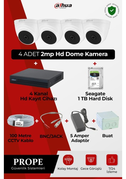 4 Kameralı Hd Dome Sistem Paketi