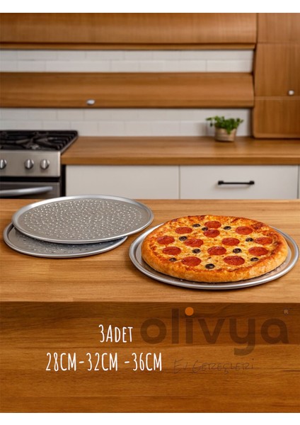 3lü Lüx Delikli Pizza Lahmacun Pide Tepsisi