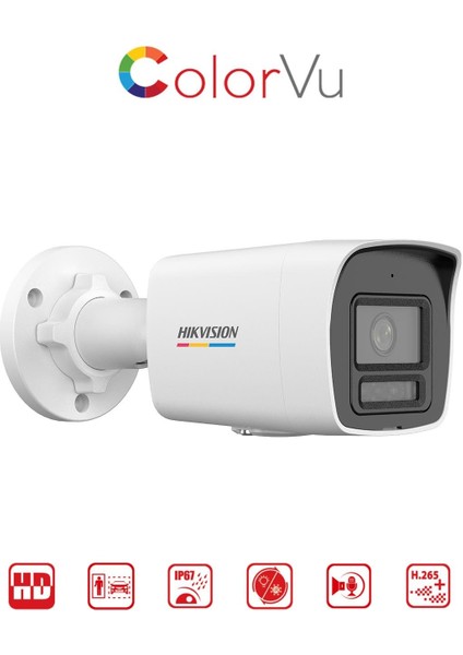 Hıkvısıon DS-2CD1027G2H-LIUF, 2mpix, 2.8mm Lens, H265+, 30MT Gece Görüşü,color Vu Lite, Smart Hybrid Light, Full Time Color, Dahili Mikrofon, Metal Kasa Bullet Ip Kamera modelleri
