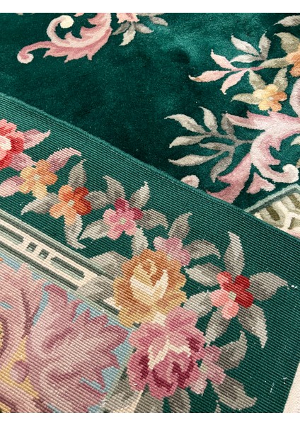 El Dokuma Kabartmalı Çin Halısı Birinci Sınıf Kalite Zümrüt Yeşili Ebat 425X336 fiyatları