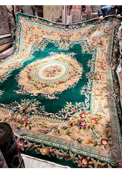 El Dokuma Kabartmalı Çin Halısı Birinci Sınıf Kalite Zümrüt Yeşili Ebat 425X336 modelleri