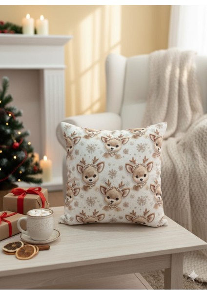 3D Nakış Efektli Sevimli Geyik Kırlent Kılıfı 43X43 (Iç Dolgusuz)