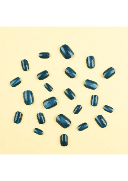 Petrol Mavisi Kedi Gözü Oval Kısa Takma Tırnak Seti (24 Adet) indirimleri