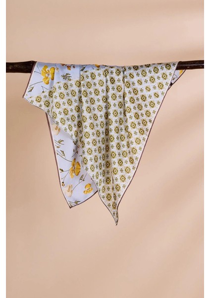 Retro Çiçek ve Geometrik Desenli Fular