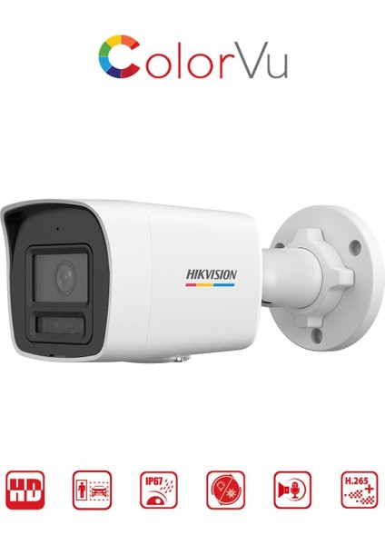 Hıkvısıon DS-2CD1027G2H-LIUF 2mpix, 4mm Lens, H265+, 30MT Gece Görüşü,color Vu Lite, Smart Hybrid Light, Full Time Color, Dahili Mikrofon, Metal Kasa Bullet Ip Kamera