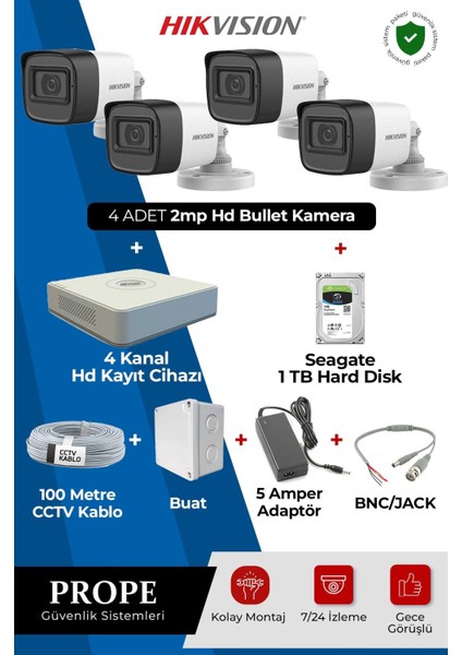Hıkvısıon 4 Kameralı Bullet Full Sistem Paketi